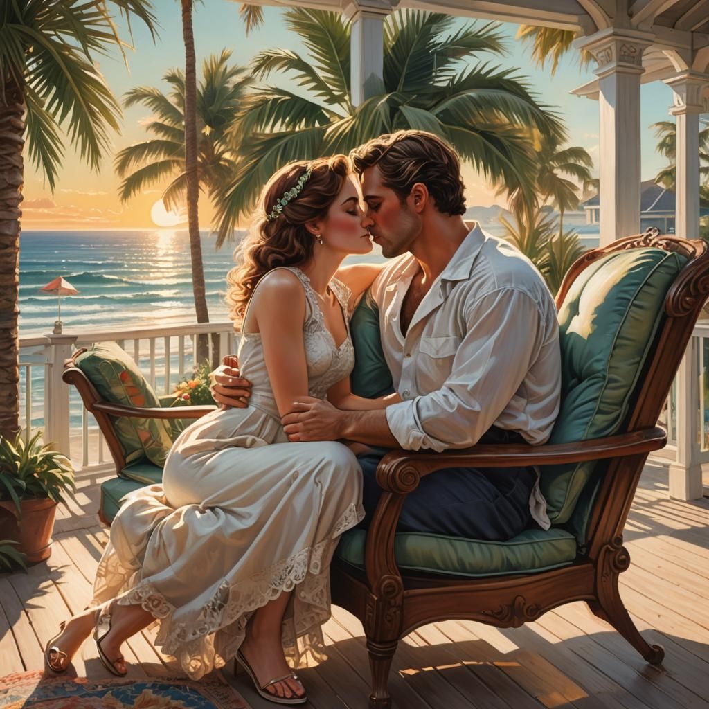 Passionate Kiss on a Beach House Patio