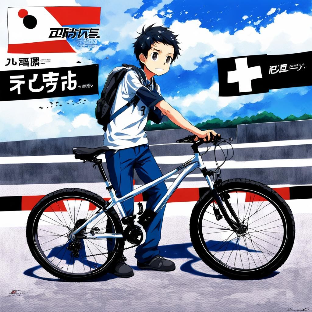 Boy Doing a Wheelie in Anime Style
