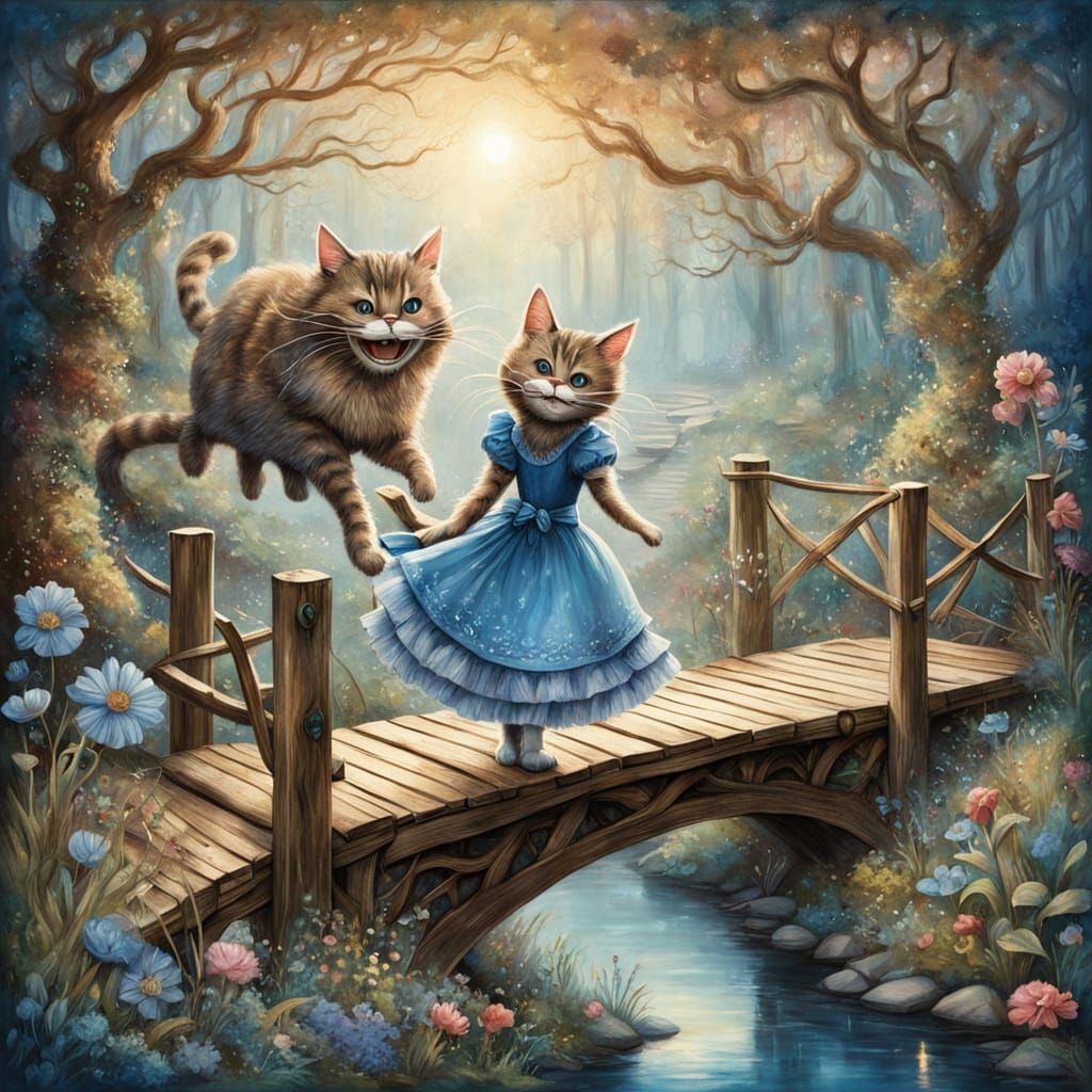 Alice and Cheshire Cat in Whimsical Fantasy Art