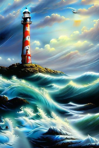 Stormy Sea Lighthouse Fantasy Landscape