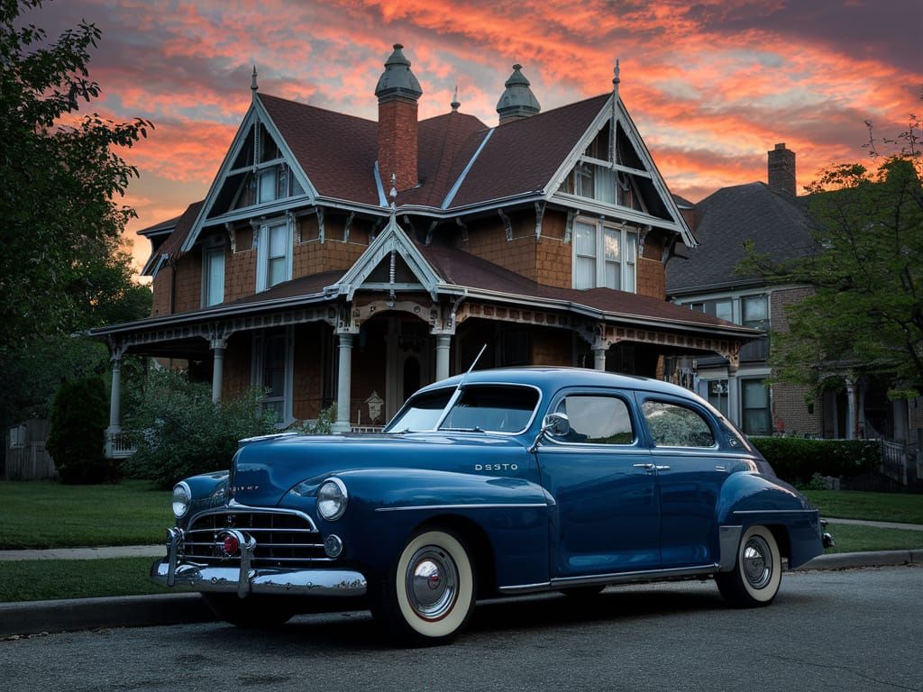 Nostalgic DeSoto Sedan at Golden Hour