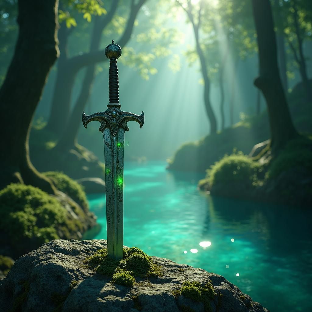 Enchanted Sword in Stone in Dark Fantasy Style
