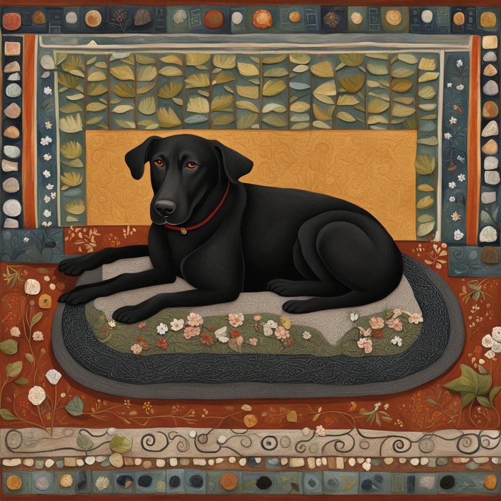 Dog Sleeping: Detailed Matte Painting in Deep Color