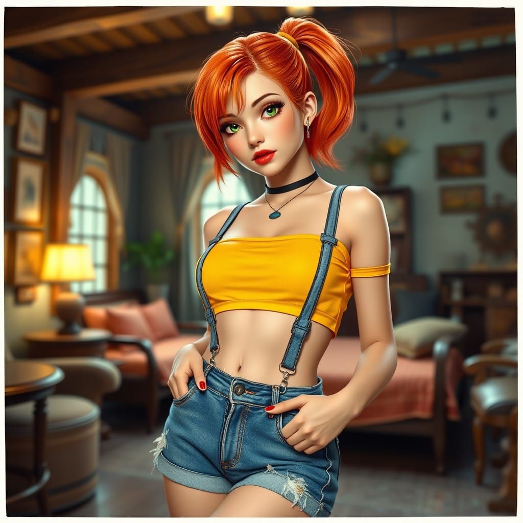 Elegant Idol in Fantasy Inn Setting, in Photorealistic Polar...