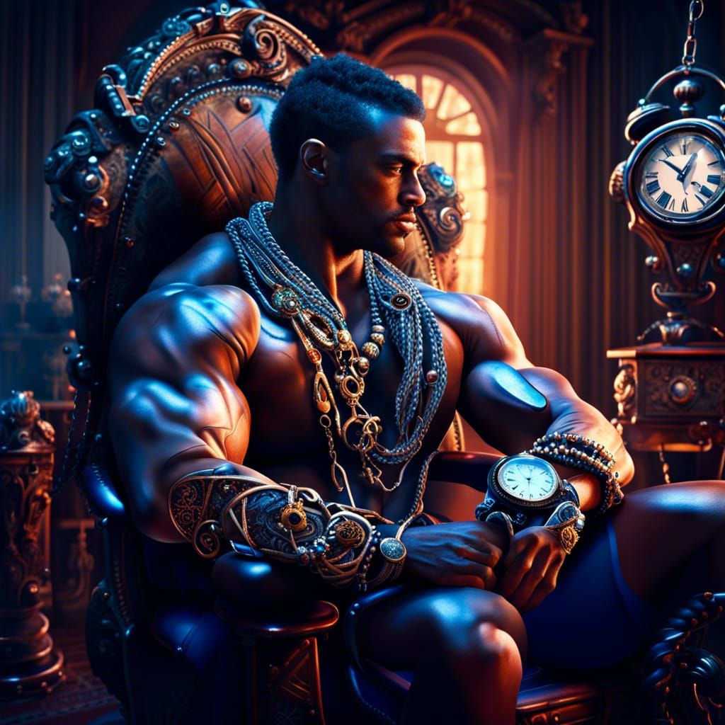 Detailed Man with Clocks in Fantasy Style