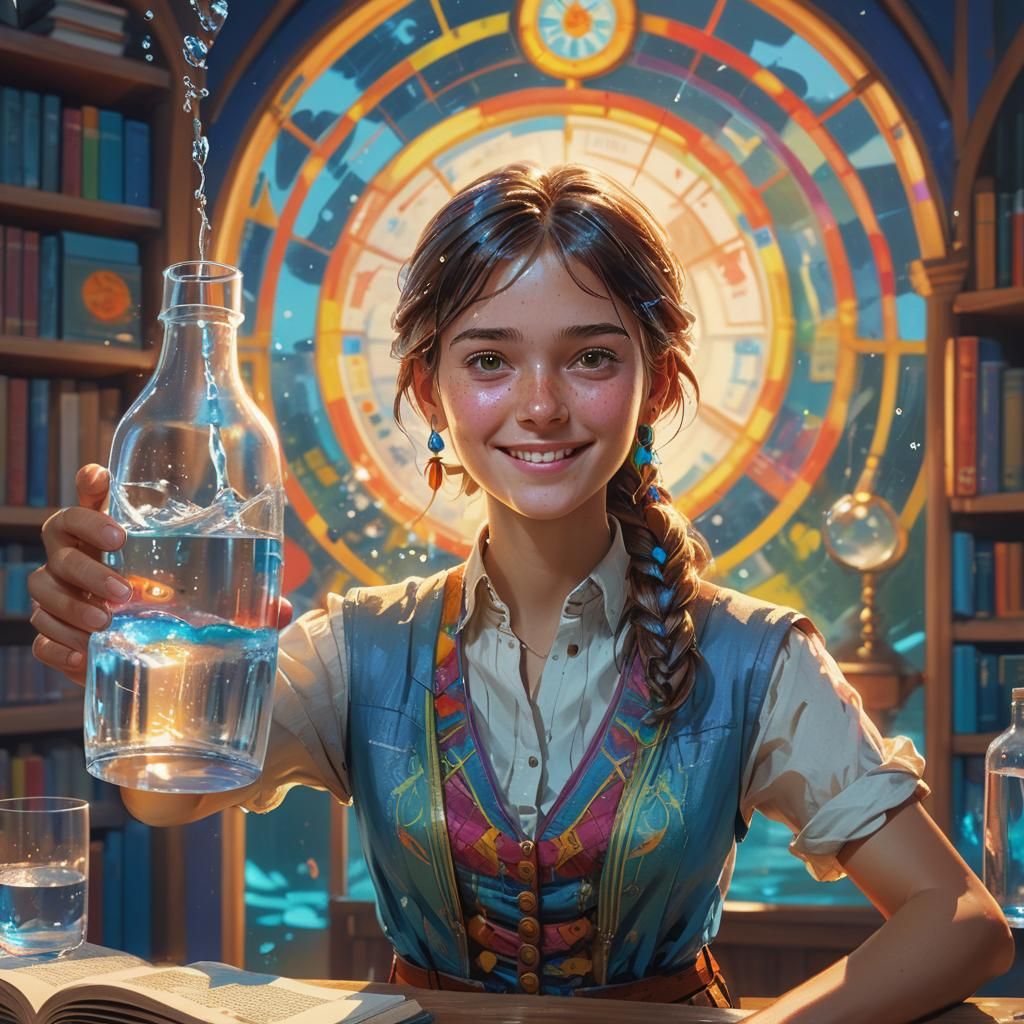 Enthusiastic Student Learns German in Splash Art Style