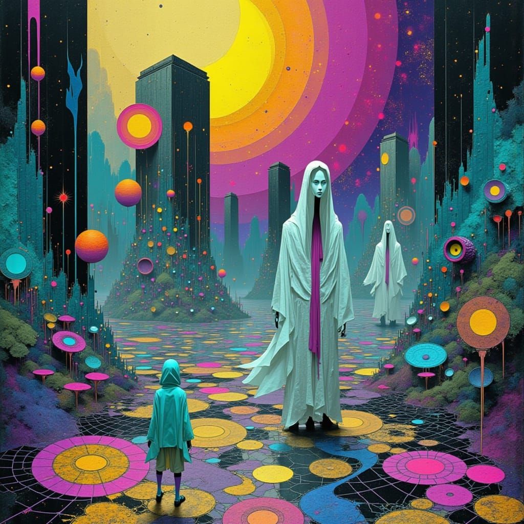 Mystical Realm of Yesod in Neon Surrealism