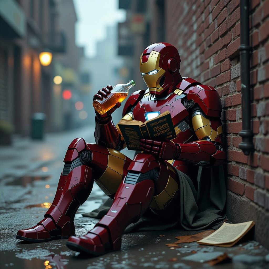 Noir Iron Man Reading by Gutter