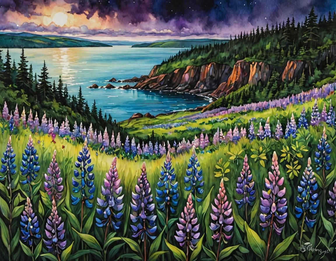 Lupine Field Alcohol Ink by the Bay