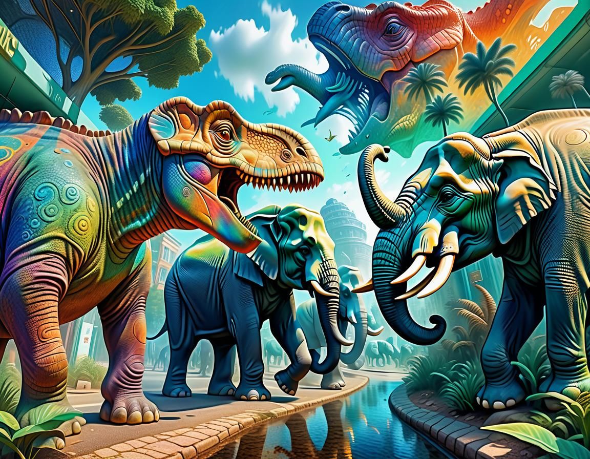 Dinosaurs and Elephants Emerge in DeepDream Street View