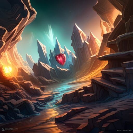 Hyperdetailed Crystal Heart in Dark Fantasy Style