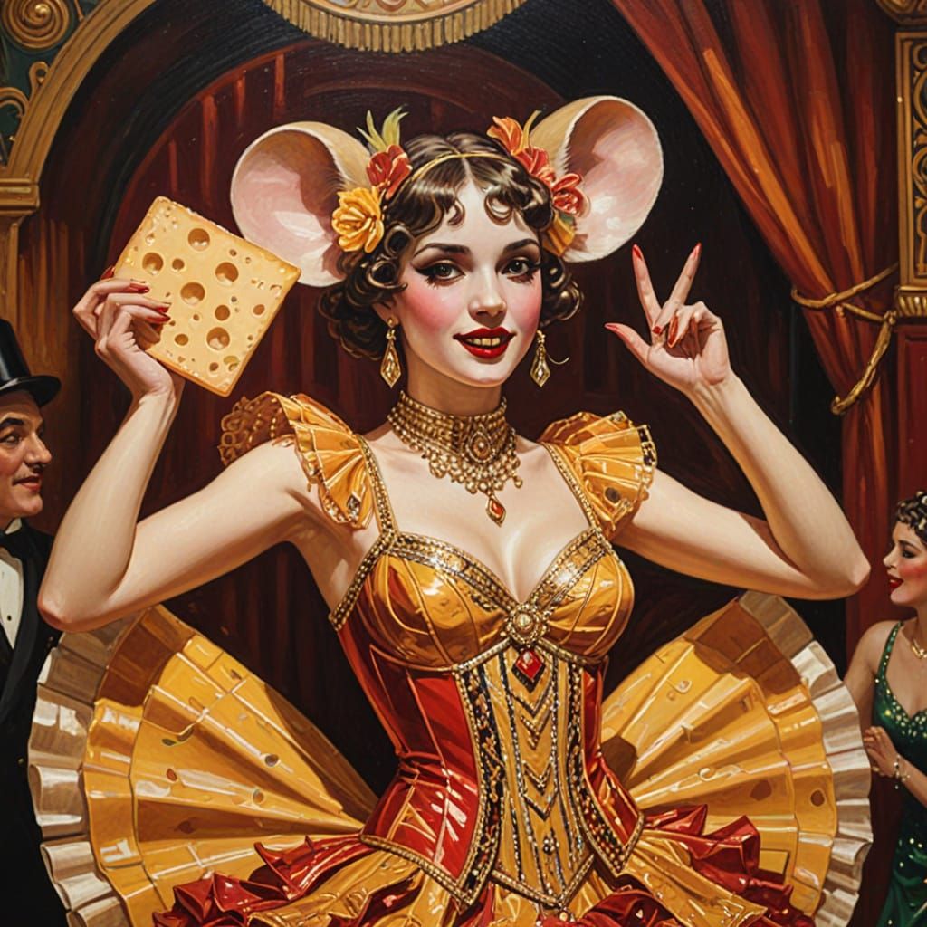 Mouse Showgirl Dancing in Art Deco Cabaret