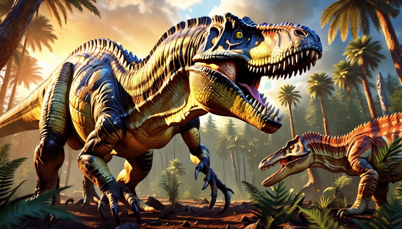 Allosaurus Eats Prey in Prehistoric Landscape