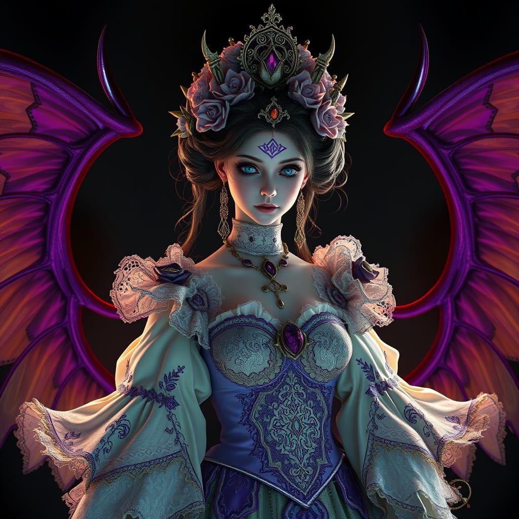 Gothic Princess in Opulent Dark Fantasy Attire