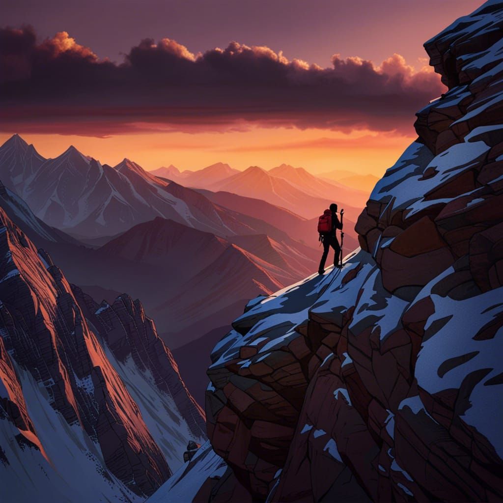 Climber at Twilight Reaching Perseverance Pinnacle