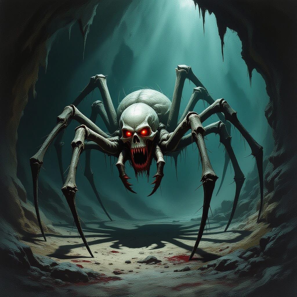 Horrifying Pale Creature with Spider Legs and Gaping Maw