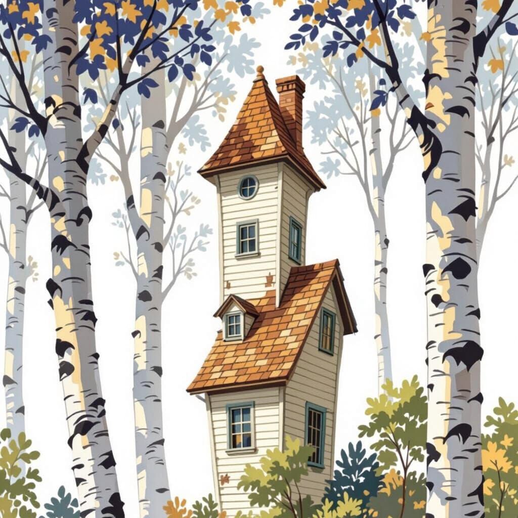 A quirky narrow two story clapboard house standing in an Asp...