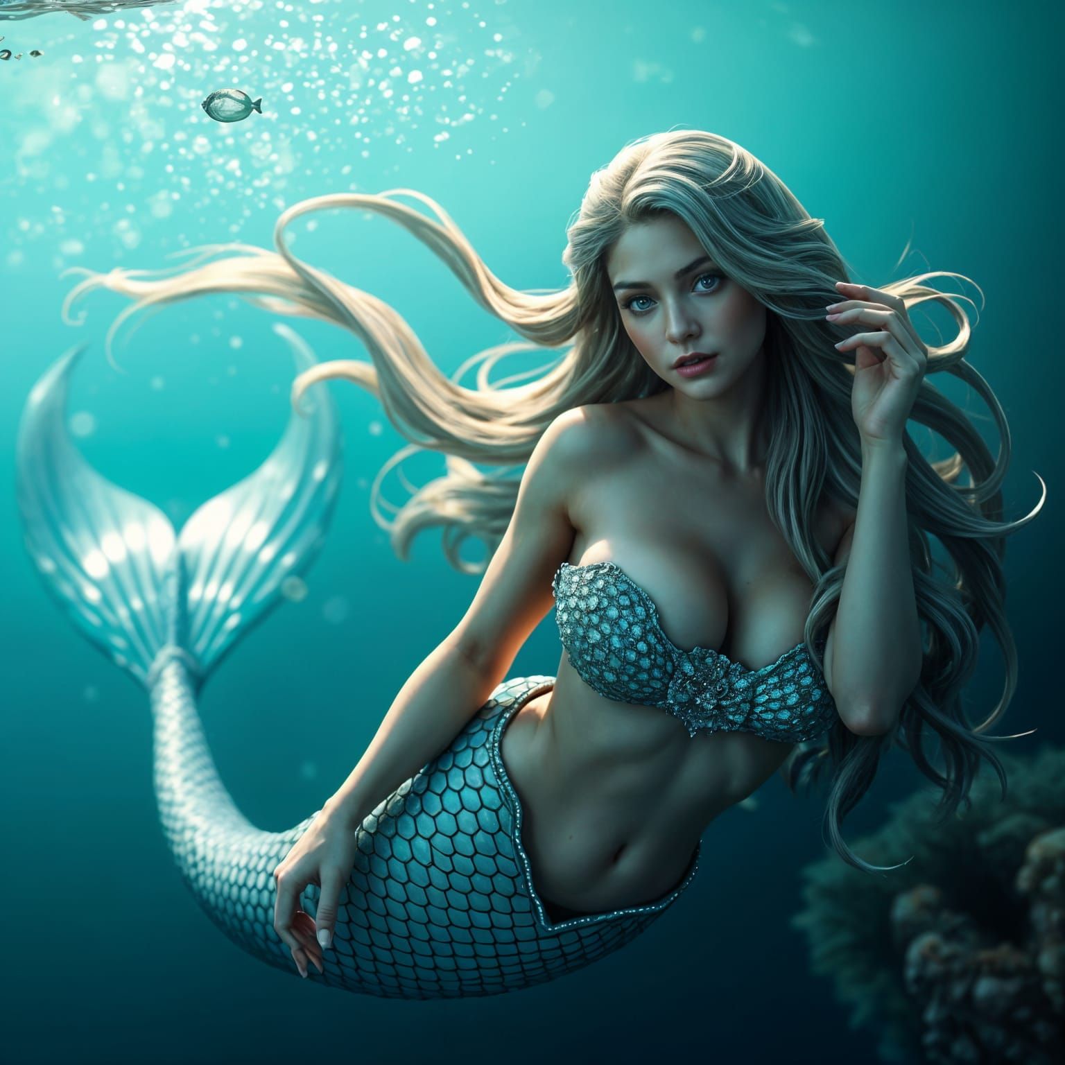 A Realistic Mermaid in Mesmerizing Underwater Scene