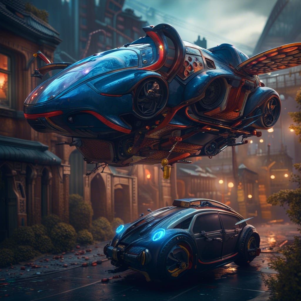 Fantastical Flying Car Concept Art in Deep Color
