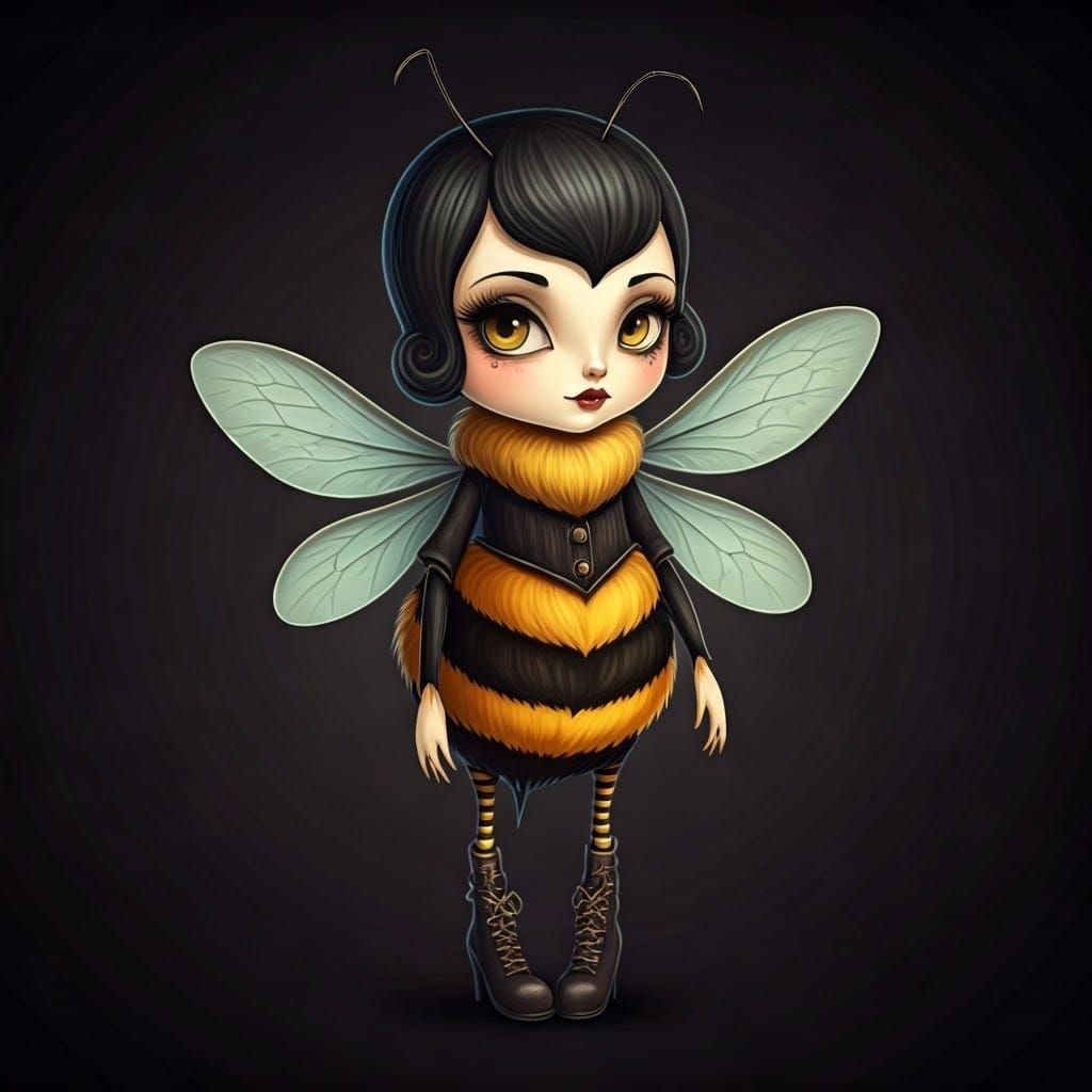 Quirky Bee Character in Gothic Surreal Style