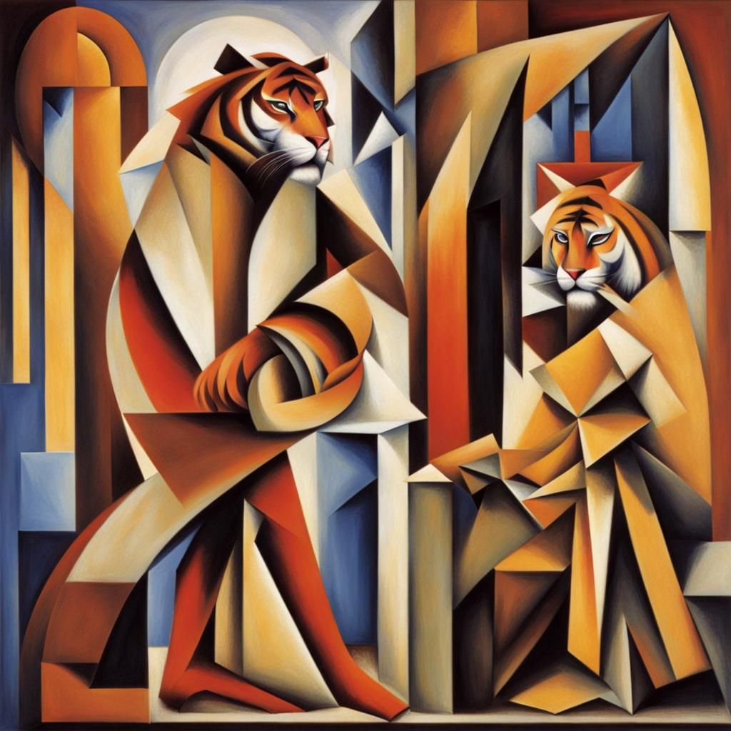 Abstract Cubist Tiger in Church Window