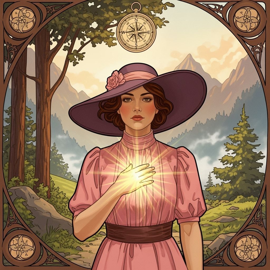 Woman with Glowing Compass in Art Nouveau Style