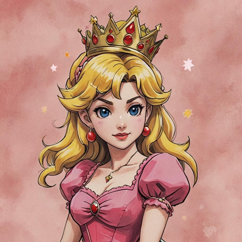 Princess Peach: Detailed Matte Painting in Deep Color