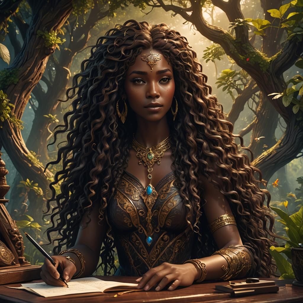 Ebony Goddess Composing a Love Song: Fantasy Art