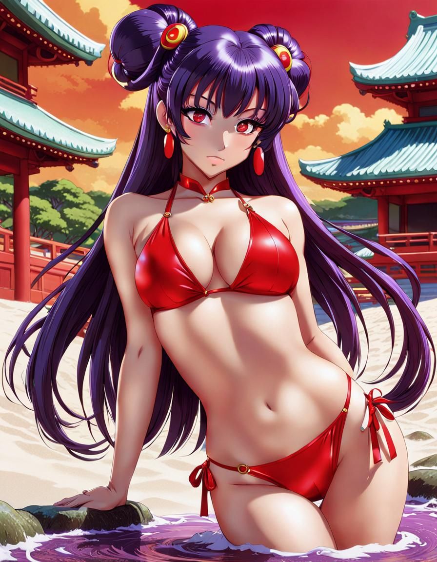 Anime Girl Shampoo in Red Bikini with Chúi
