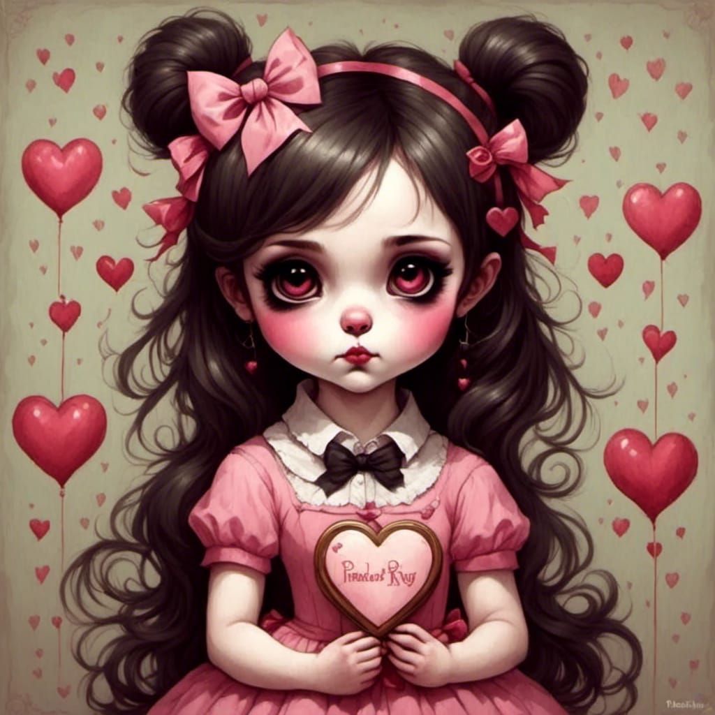 Cute Panda Girl Holding Heart in Pop Surrealist Style