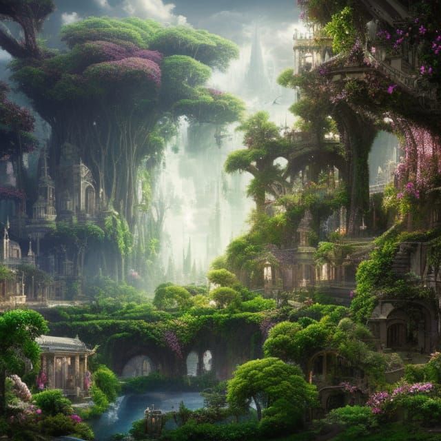 Utopian City of Eden with Floating Gardens