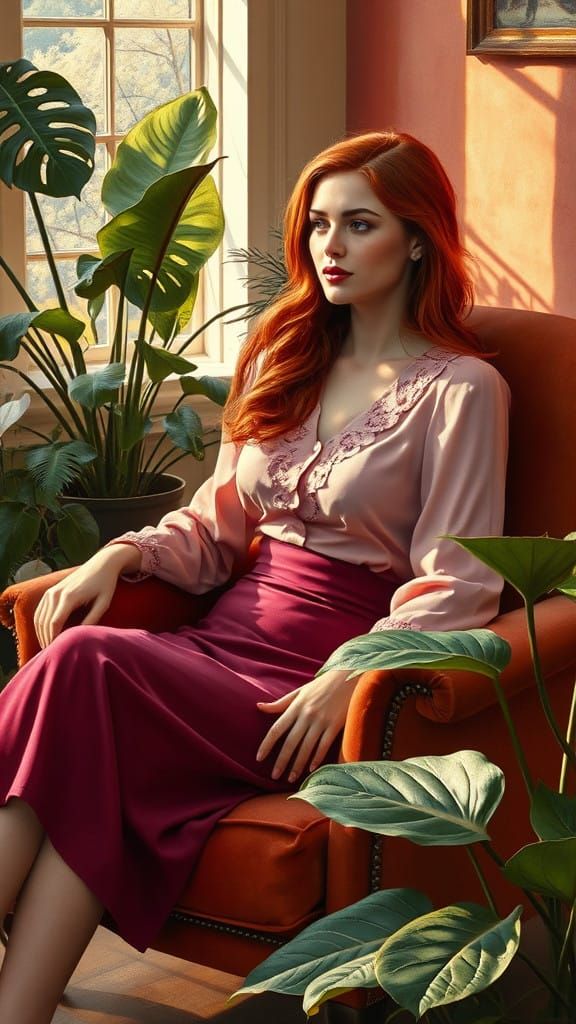 Greek Redhead Woman in Elegant Domestic Scene