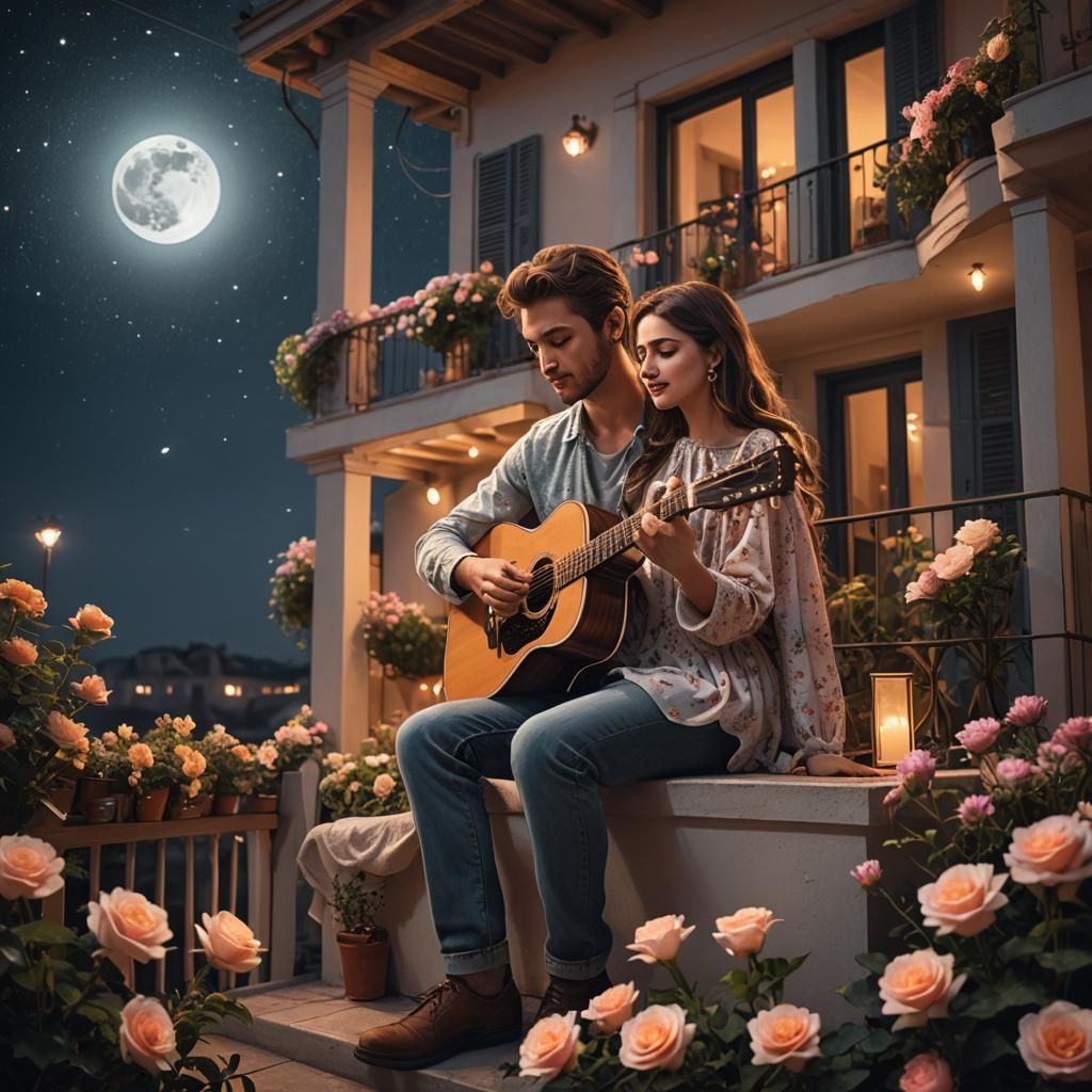 Romantic Serenade Under a Floral Moon