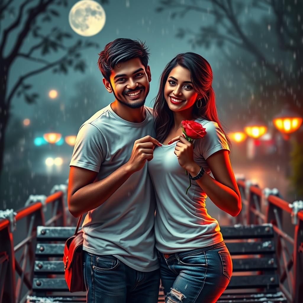 Indian Lovers Propose Amidst Roses, Digital Art