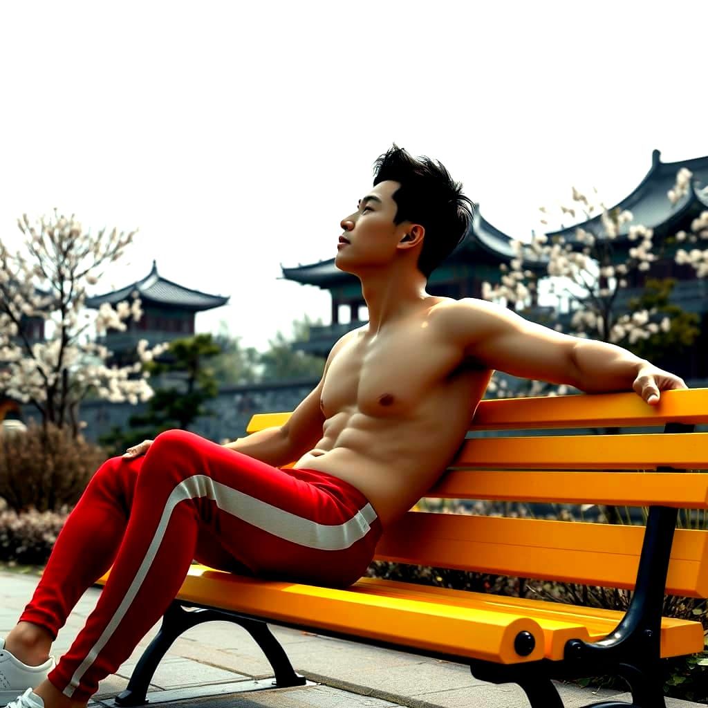 Handsome Man in Seoul Garden, 3D Rendered