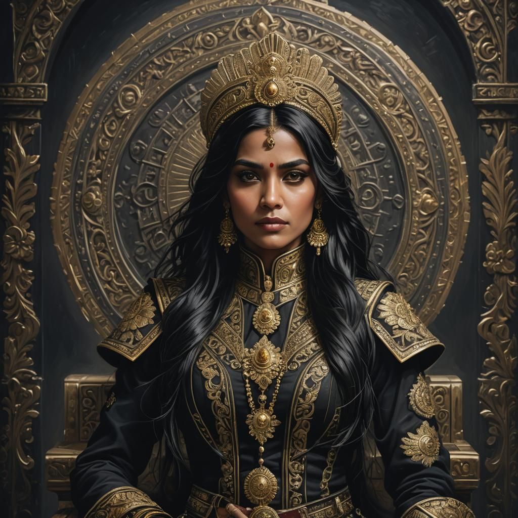Indian Woman in Military Attire: Art Nouveau Portrait