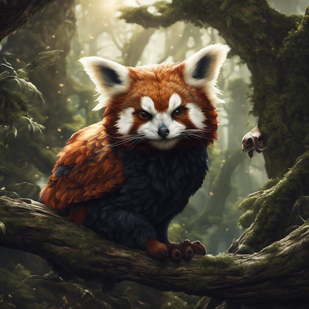 Owl and Red Panda Hybrid Fantasy Art