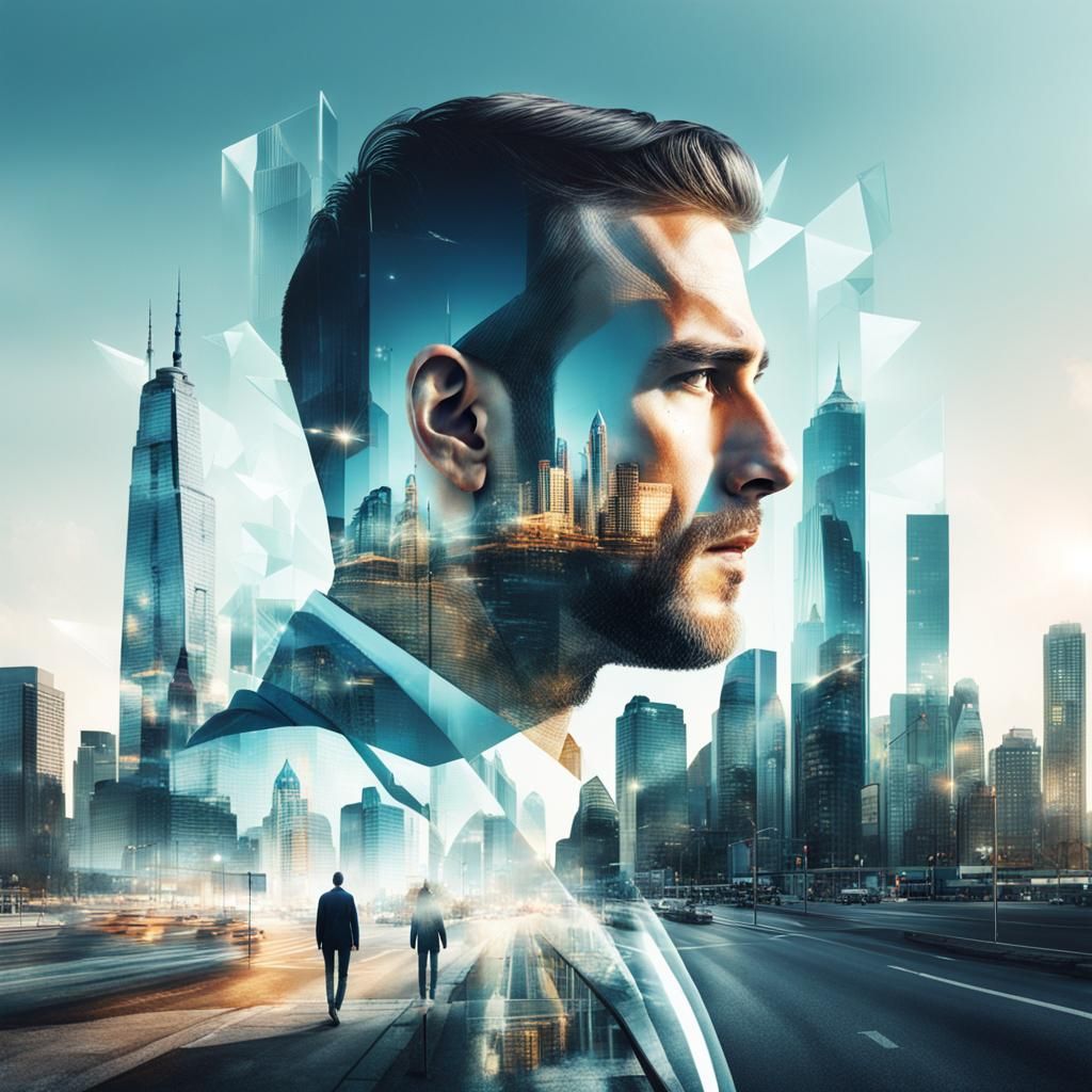 Double Exposure Art of Man and City