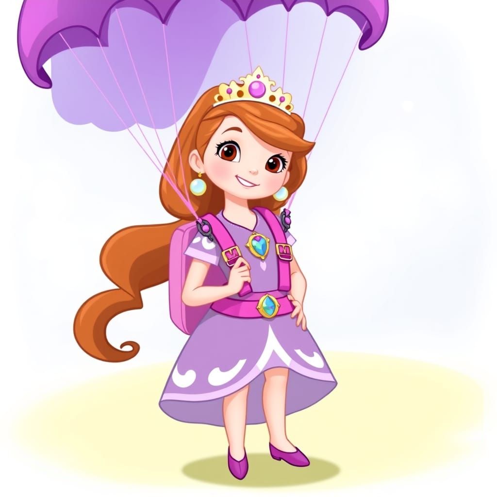 Princess Sofia Skydiving with Purple Parachute