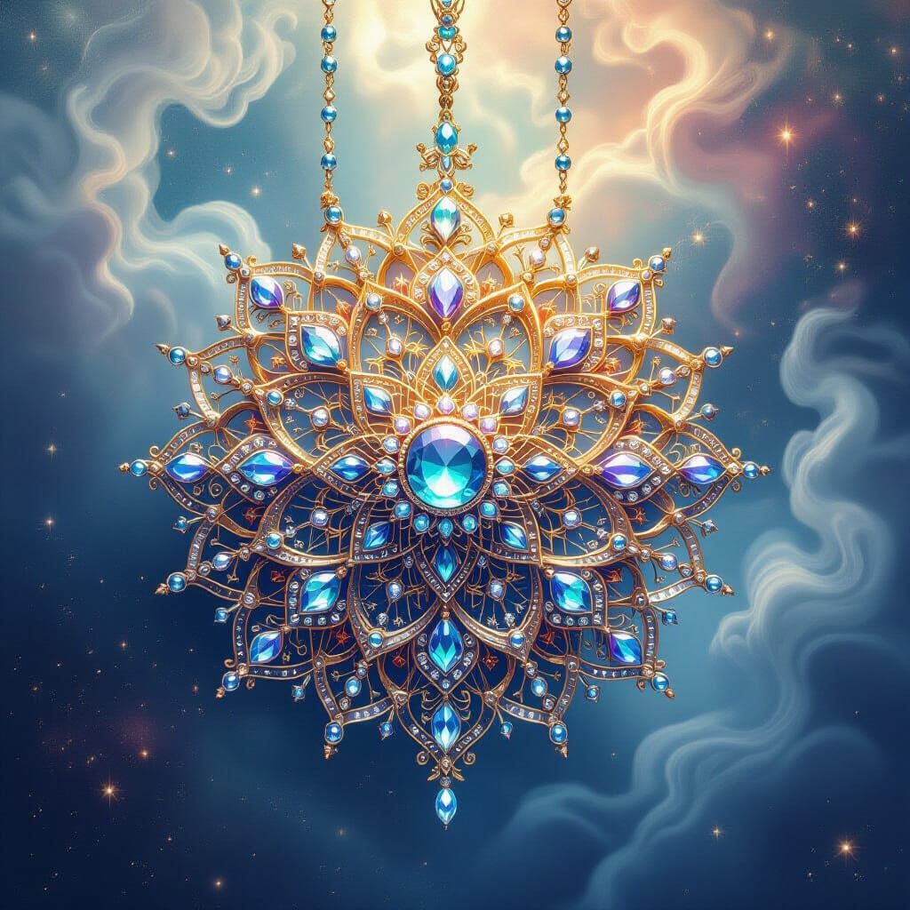 Celestial Mandala Adorned with Jewels in Outer Space
