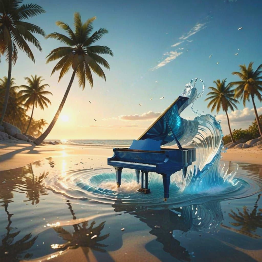 Hyperrealistic Beach Piano