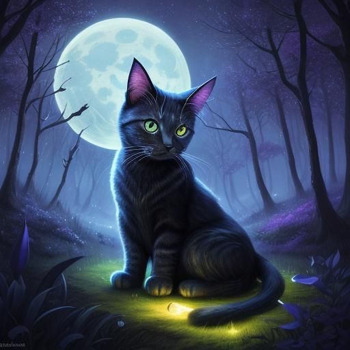 Whimsical Witch Cat in Mystical Forest