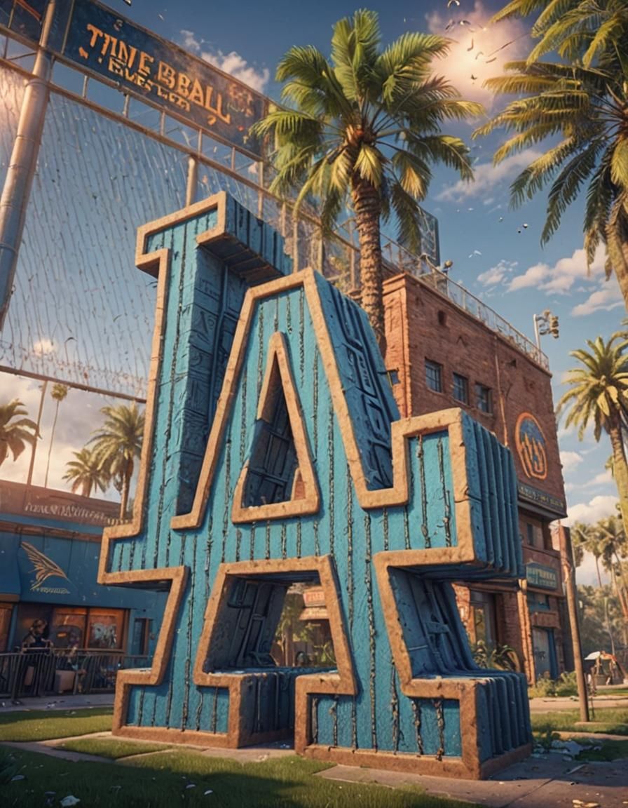 LA Baseball Logo with Palm Trees in Detailed Matte Painting