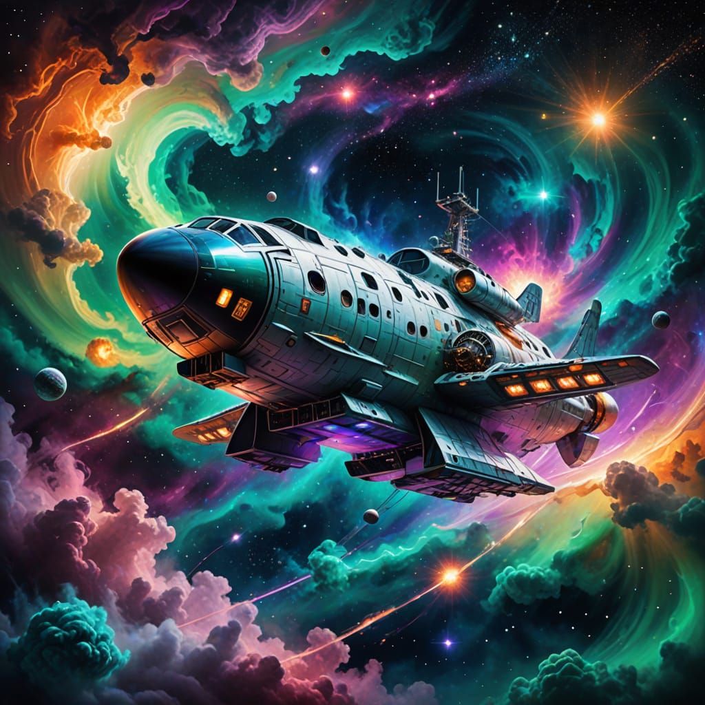 Surrealistic Cosmic Illustration of the Space Ship Space Bea...