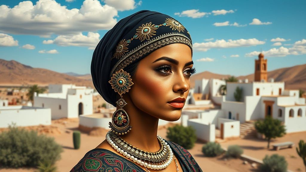 Haratin Woman in Cloisonne Enamel Style Masterpiece