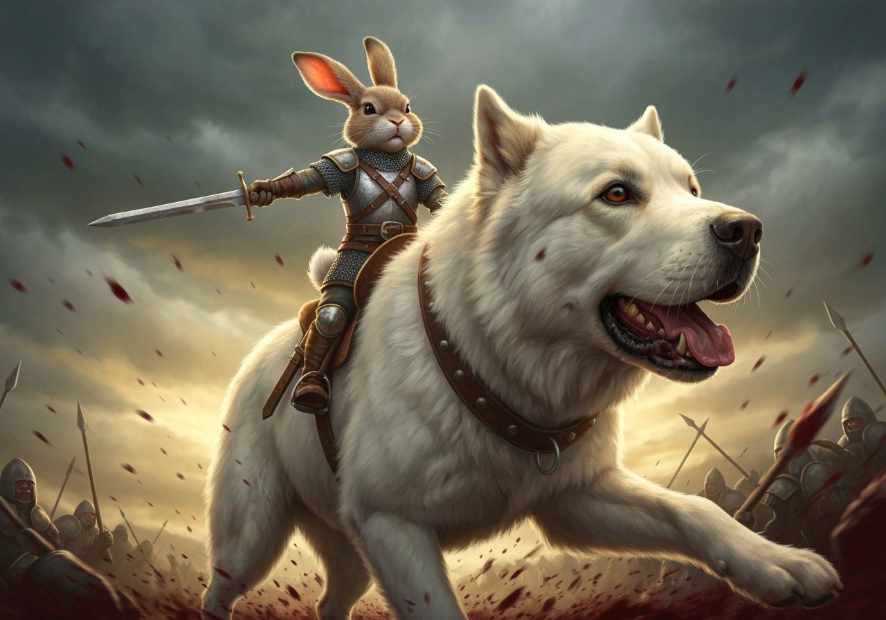 Rabbit Warrior Rides a Giant Dog Into Battle