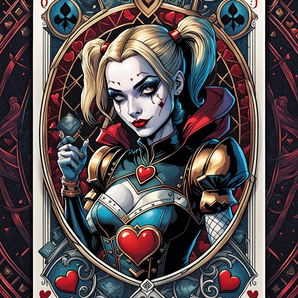 Harley Quinn Tarot Card in Comic Book Art Style