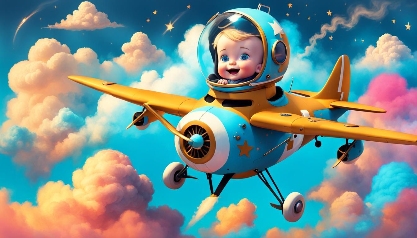 Adorable Baby Pilot in a Colorful Sky