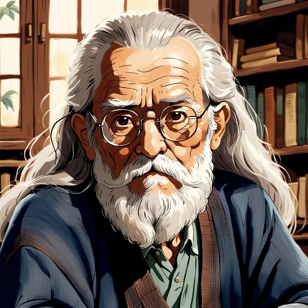 Wise Man Portrait in Studio Ghibli Style