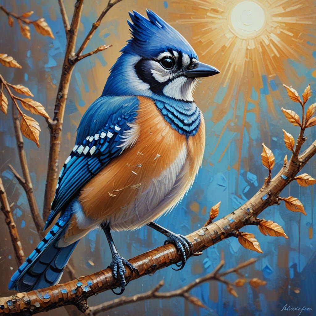 American Blue Jay in Neo-Impressionist Style